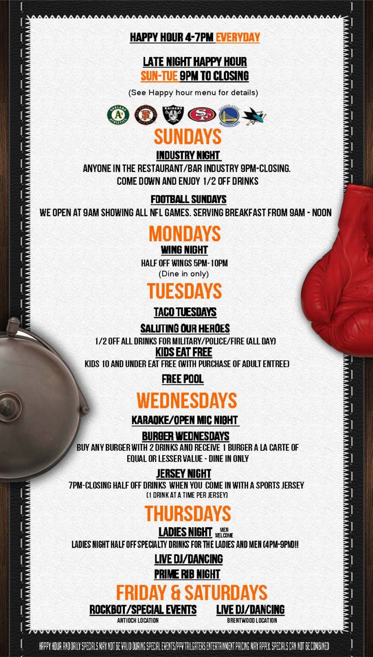 Brentwood Weekly Lineup Tailgaters Sports Bars & Grill
